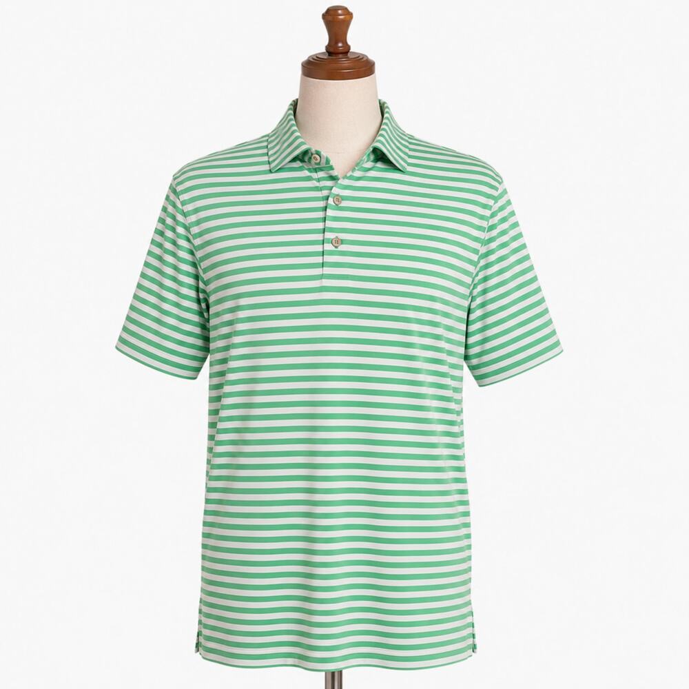 Peter Millar Green and White Striped Polo Shirt